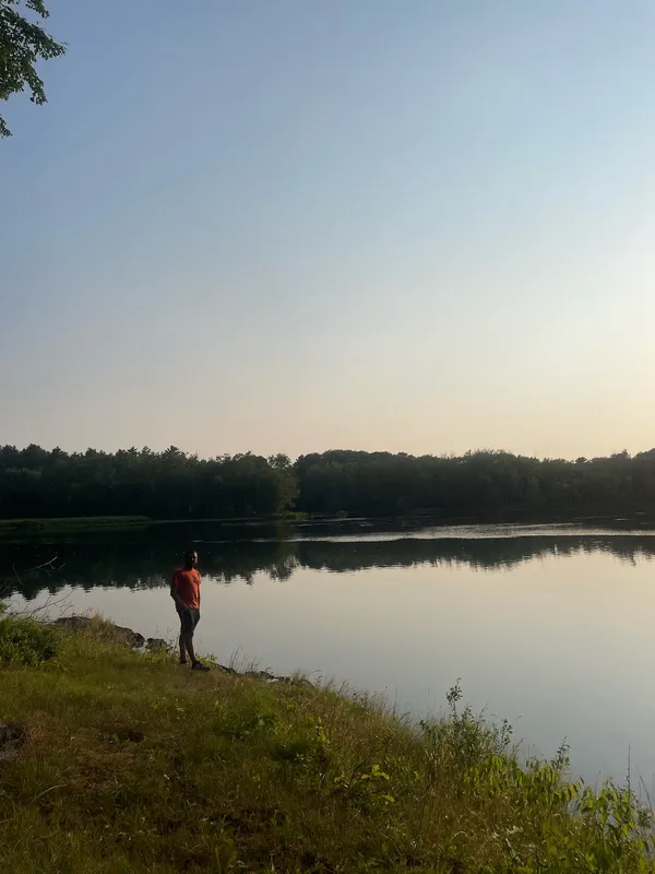 By the lake at dusk